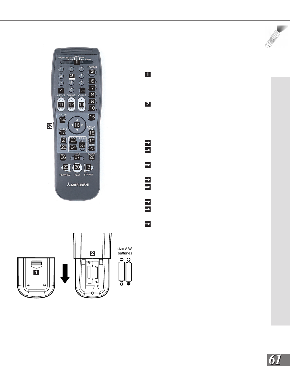 Remote control functions: care and operation | MITSUBISHI ELECTRIC WS-65909 User Manual | Page 61 / 88