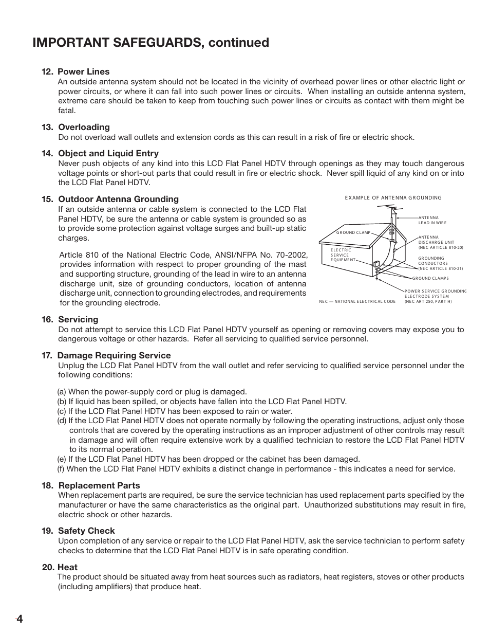 Important safeguards, continued | MITSUBISHI ELECTRIC LT-3280 User Manual | Page 10 / 124