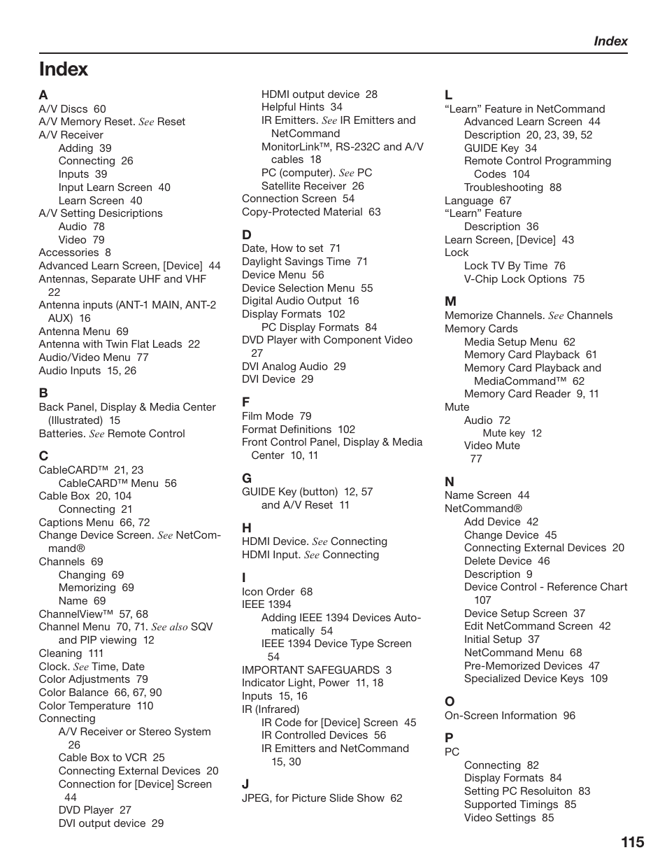 Index | MITSUBISHI ELECTRIC LT-3280 User Manual | Page 121 / 124