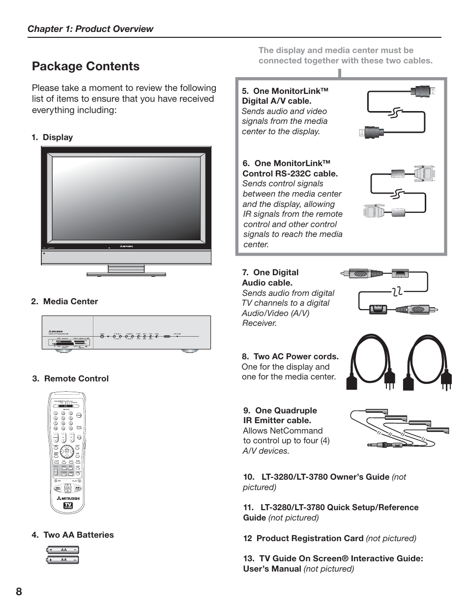 Package contents | MITSUBISHI ELECTRIC LT-3280 User Manual | Page 14 / 124