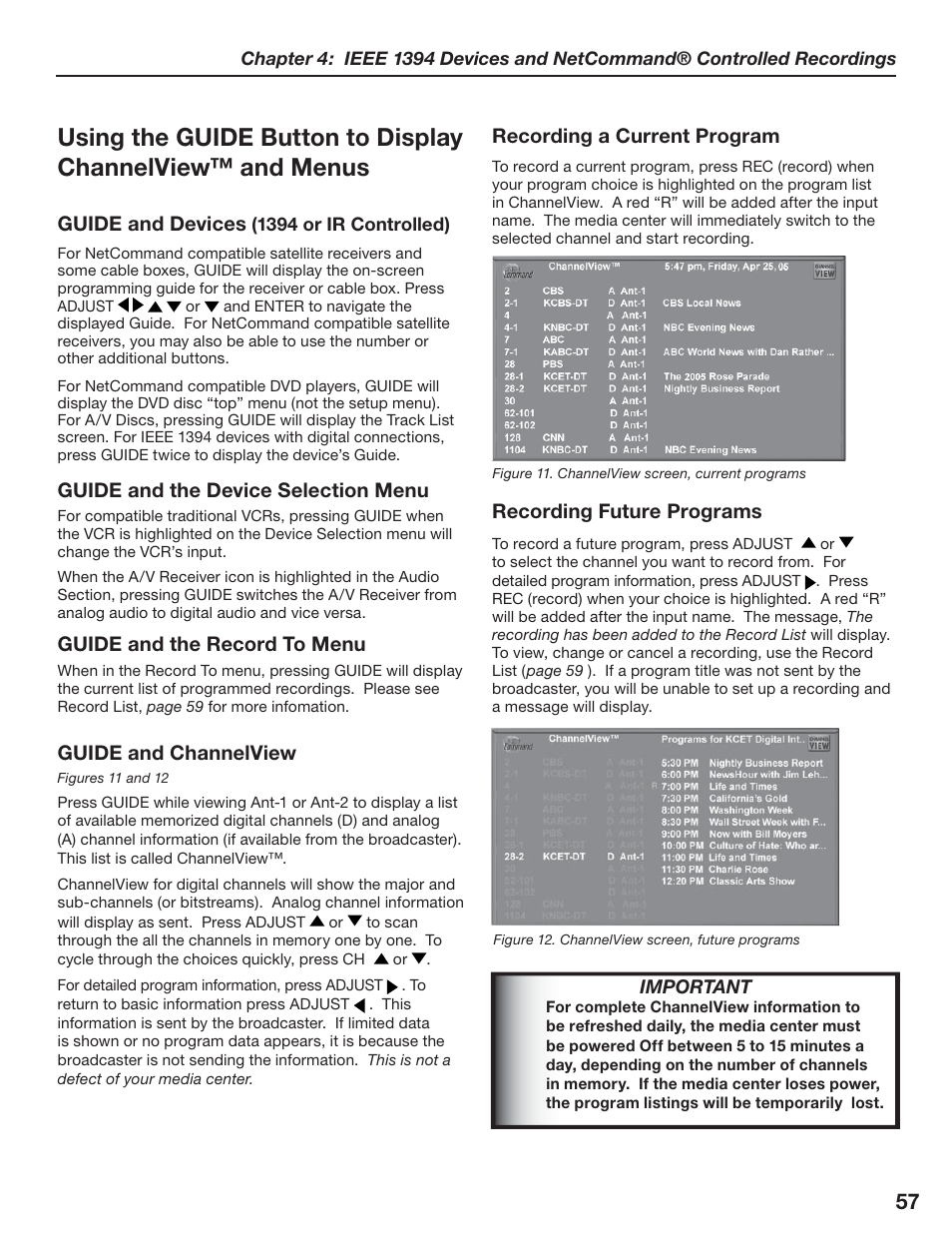 Recording a current program, Recording future programs, Guide and devices | Guide and the device selection menu, Guide and the record to menu, Guide and channelview | MITSUBISHI ELECTRIC LT-3280 User Manual | Page 63 / 124