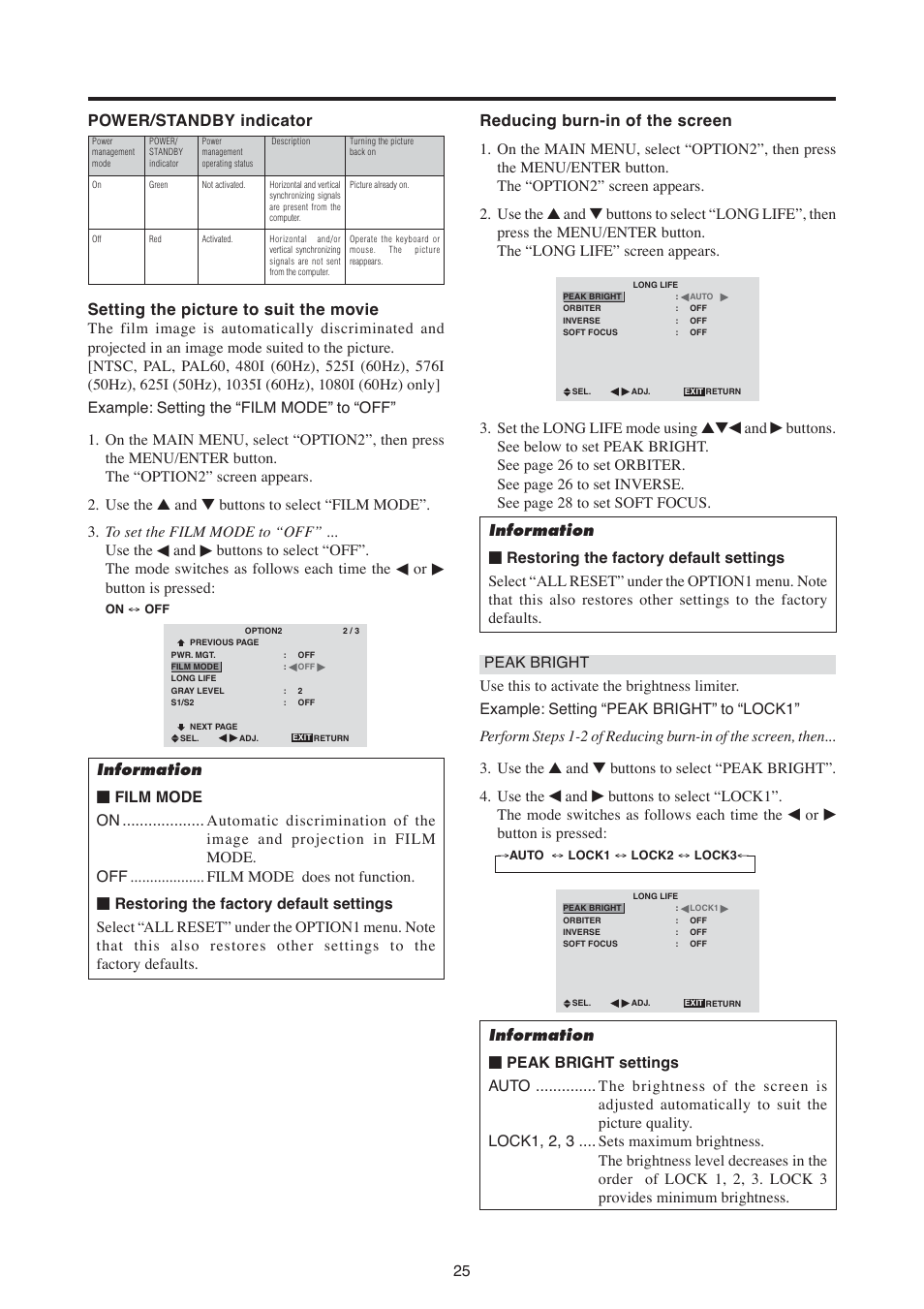 Button is pressed, Set the long life mode using | MITSUBISHI ELECTRIC PD-6130 User Manual | Page 34 / 52