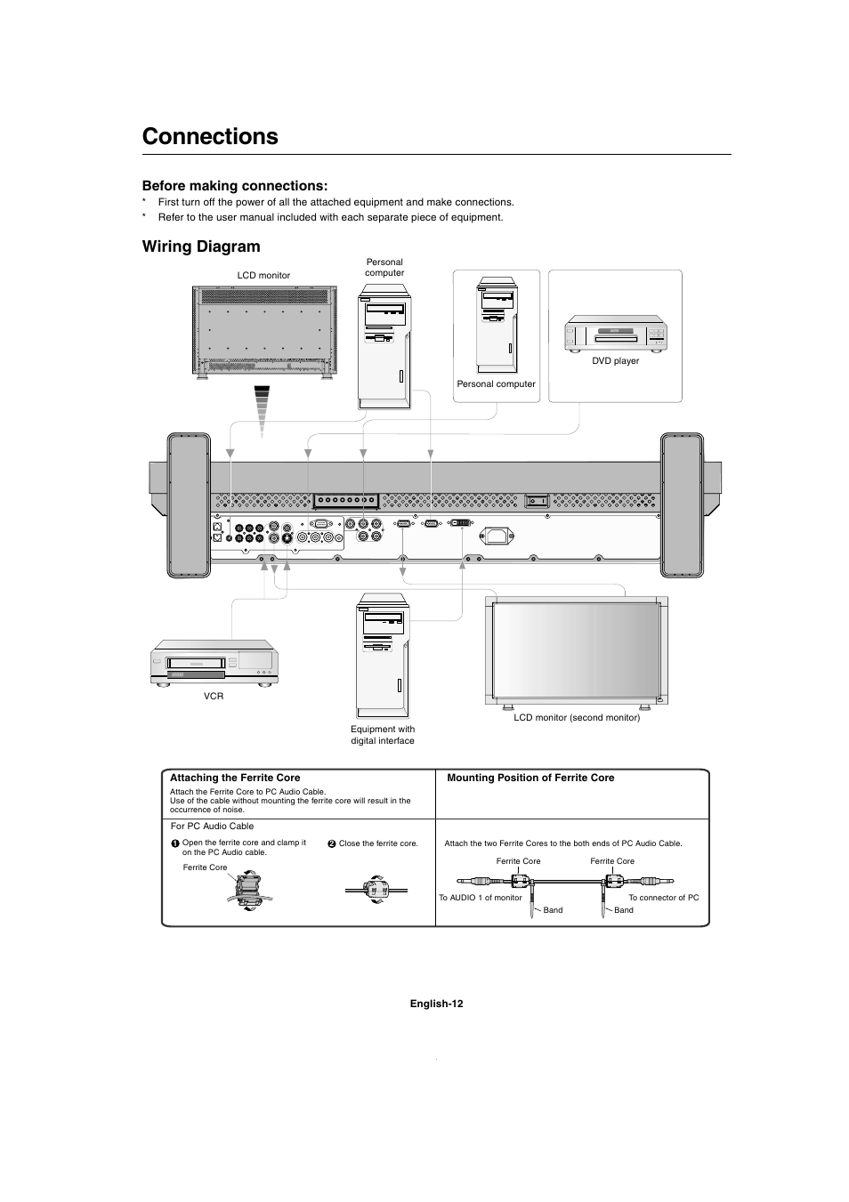 Connections, Wiring diagram, Before making connections | MITSUBISHI ELECTRIC MDT321S User Manual | Page 14 / 36