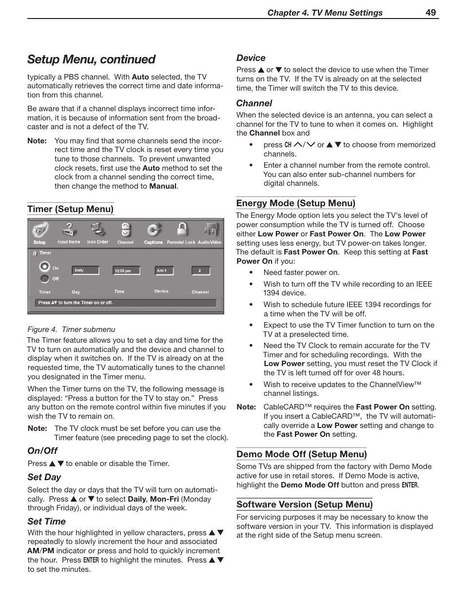 Setup menu, continued | MITSUBISHI ELECTRIC LT-37131 User Manual | Page 49 / 108
