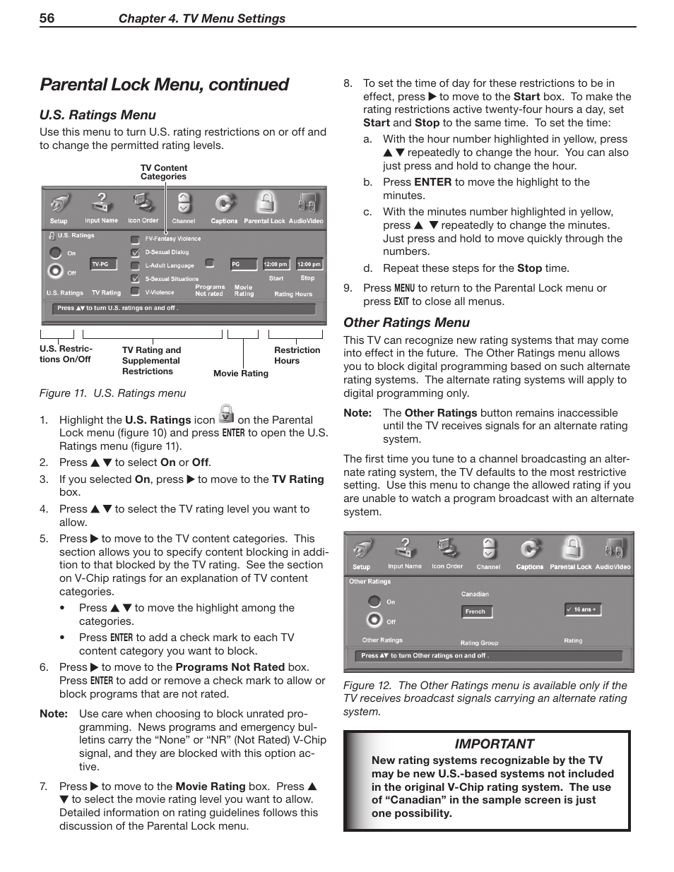 Parental lock menu, continued | MITSUBISHI ELECTRIC LT-37131 User Manual | Page 56 / 108