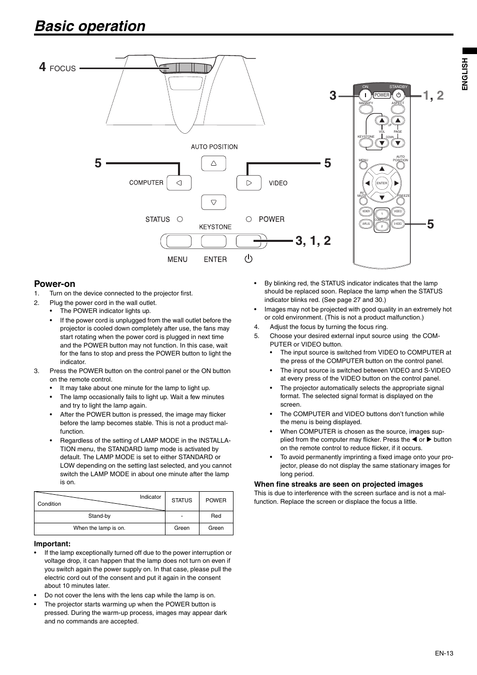 Basic operation, Power-on | MITSUBISHI ELECTRIC XD500U-ST User Manual | Page 13 / 34