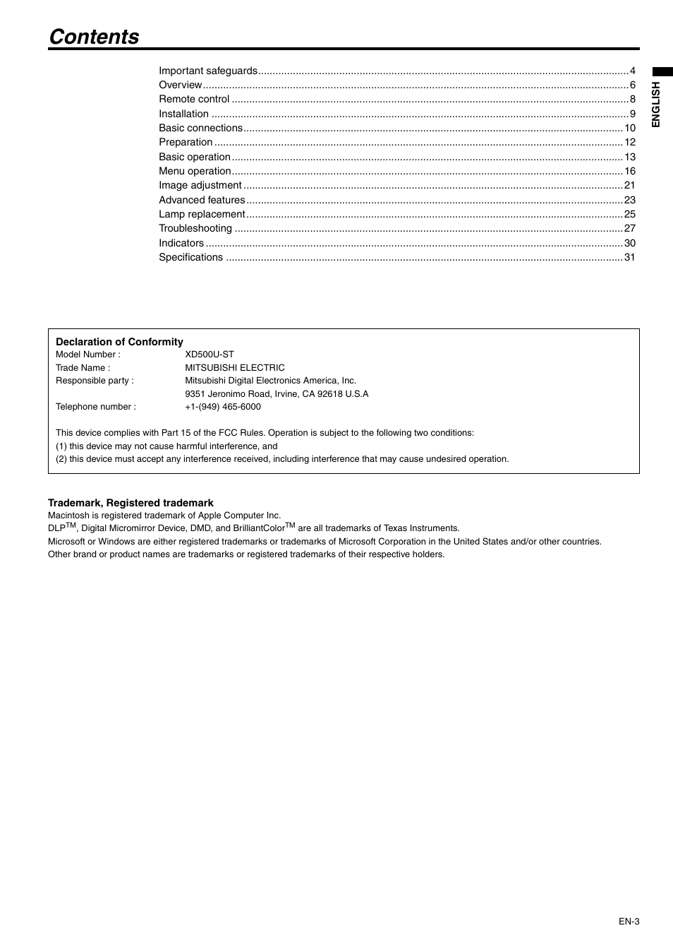 MITSUBISHI ELECTRIC XD500U-ST User Manual | Page 3 / 34