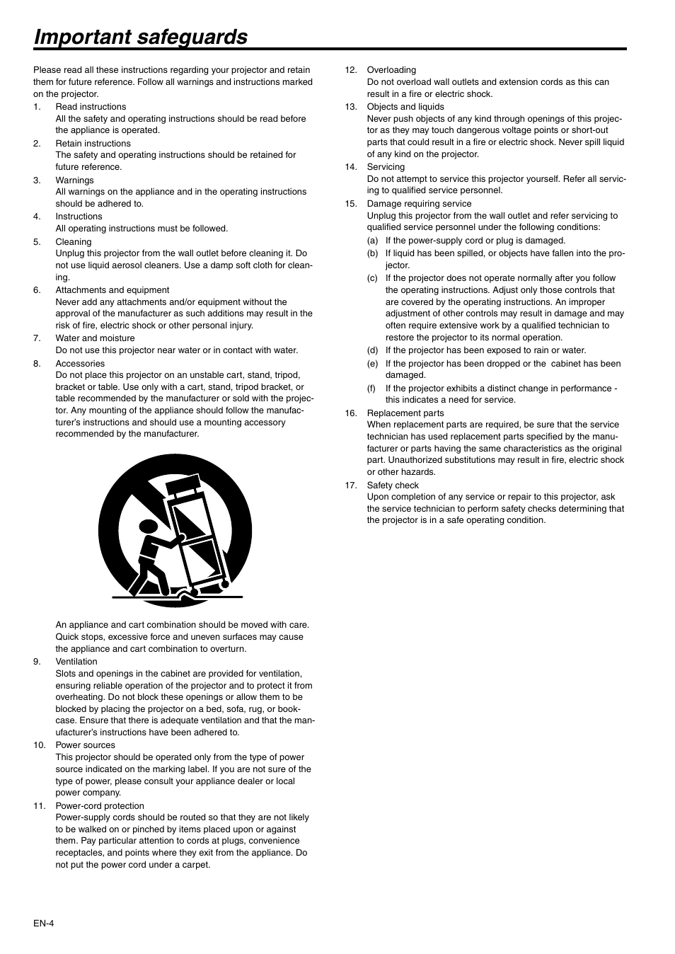 Important safeguards | MITSUBISHI ELECTRIC XD500U-ST User Manual | Page 4 / 34