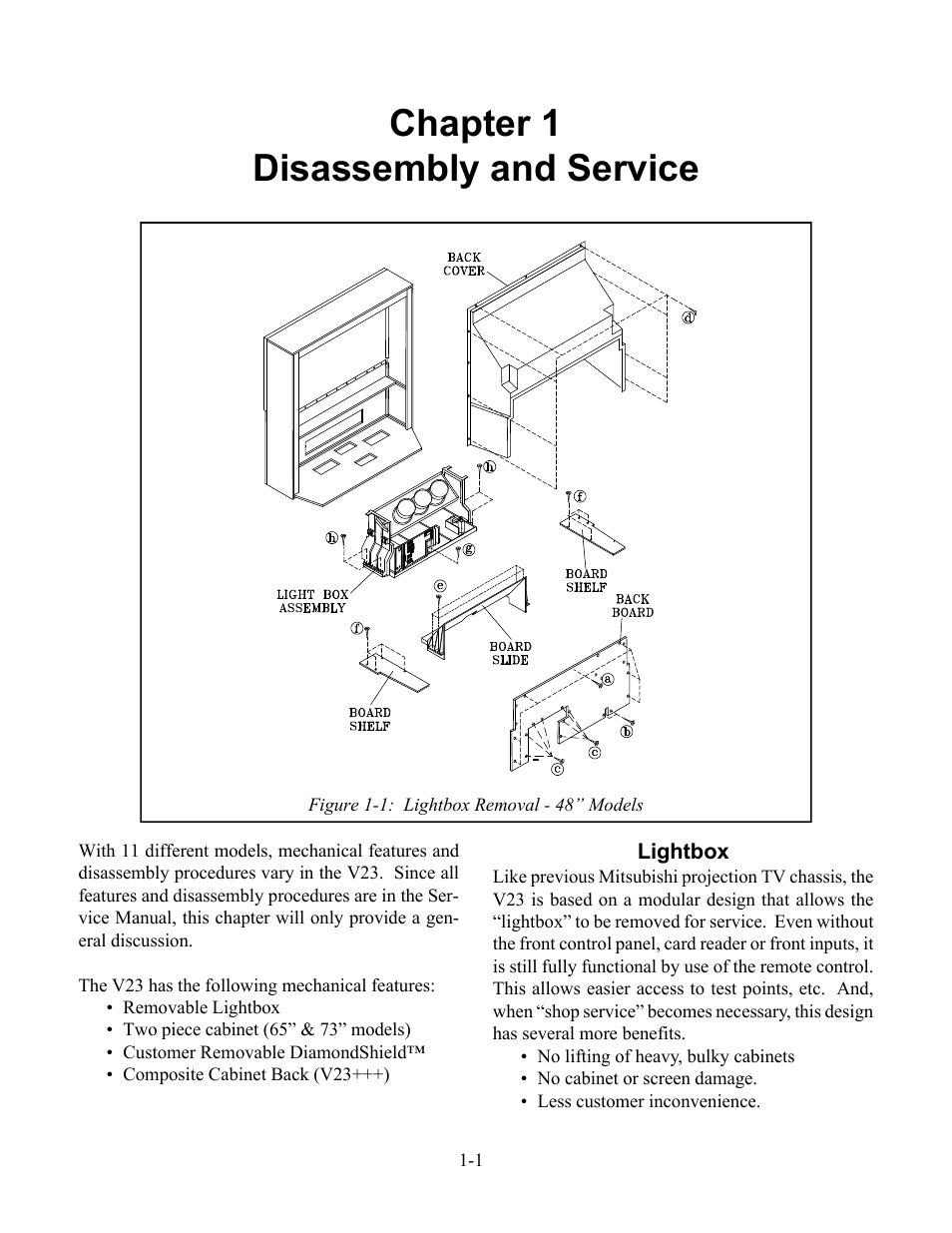 Disassembly and service, Chapter 1 disassembly and service | MITSUBISHI ELECTRIC WS-48513 User Manual | Page 19 / 76