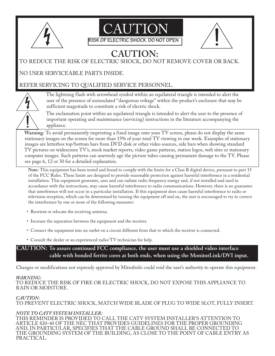 Caution | MITSUBISHI ELECTRIC WT - 42313 User Manual | Page 2 / 76
