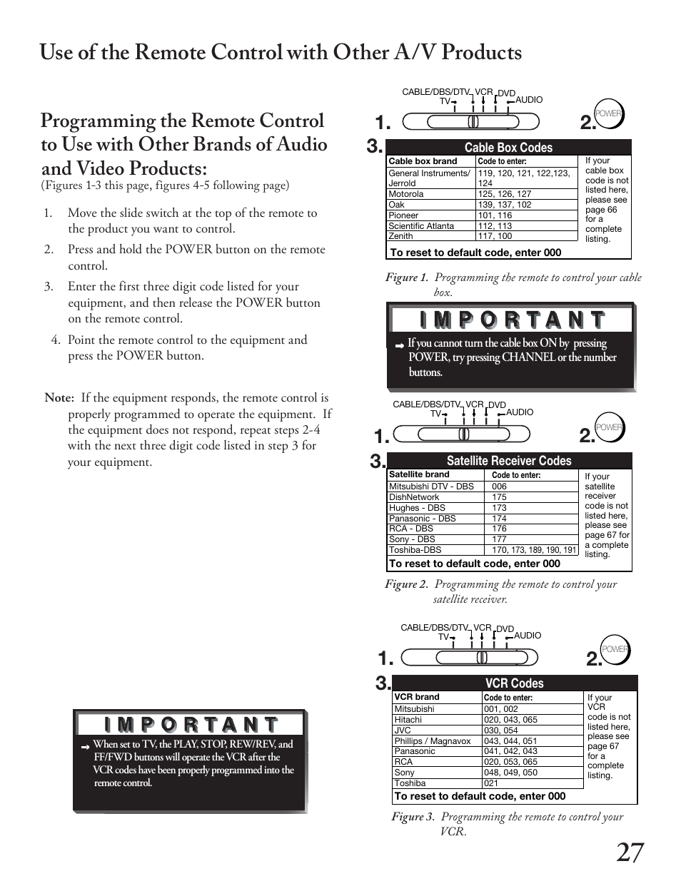 Use of the remote control with other a/v products | MITSUBISHI ELECTRIC WT - 42313 User Manual | Page 27 / 76