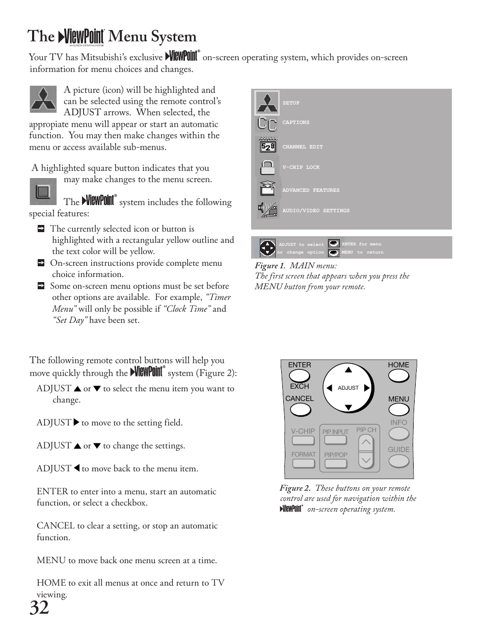The menu system | MITSUBISHI ELECTRIC WT - 42313 User Manual | Page 32 / 76