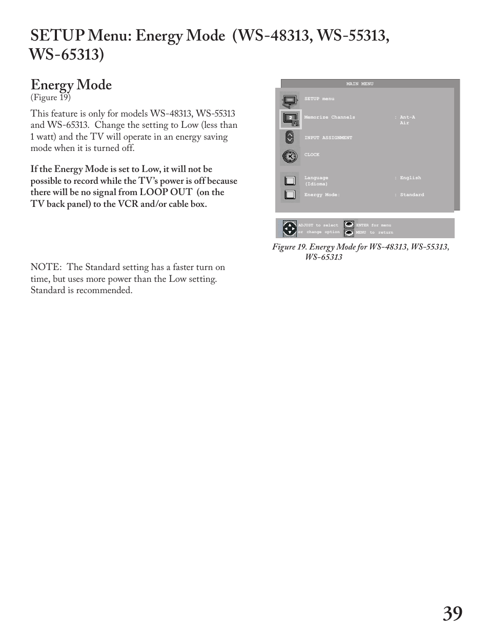 Energy mode | MITSUBISHI ELECTRIC WT - 42313 User Manual | Page 39 / 76