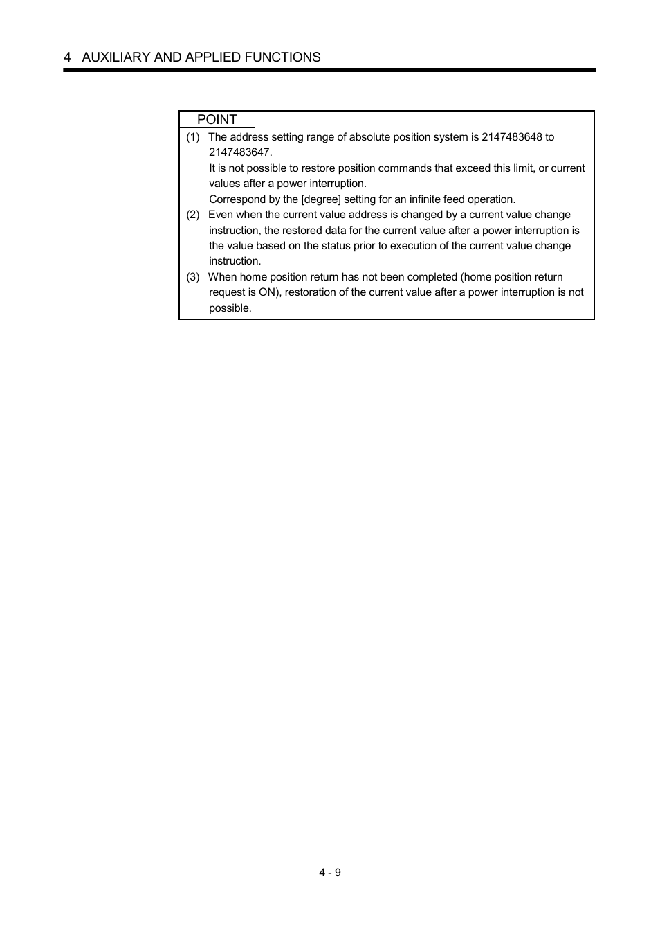 4 auxiliary and applied functions, Point | MITSUBISHI ELECTRIC MOTION CONTROLLERS Q172DCPU User Manual | Page 100 / 174