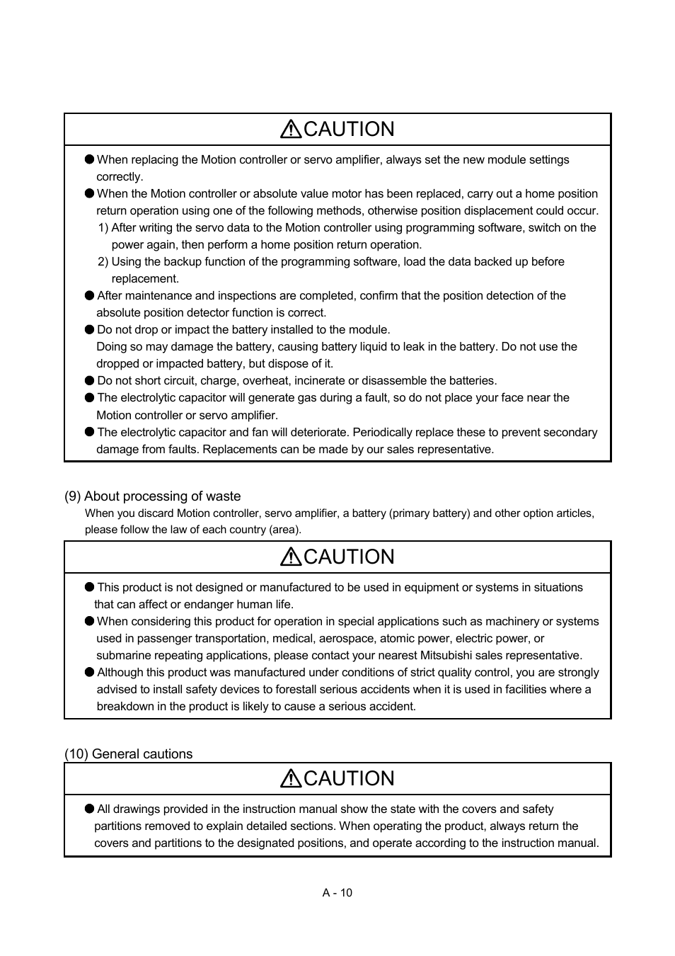 Caution | MITSUBISHI ELECTRIC MOTION CONTROLLERS Q172DCPU User Manual | Page 11 / 174