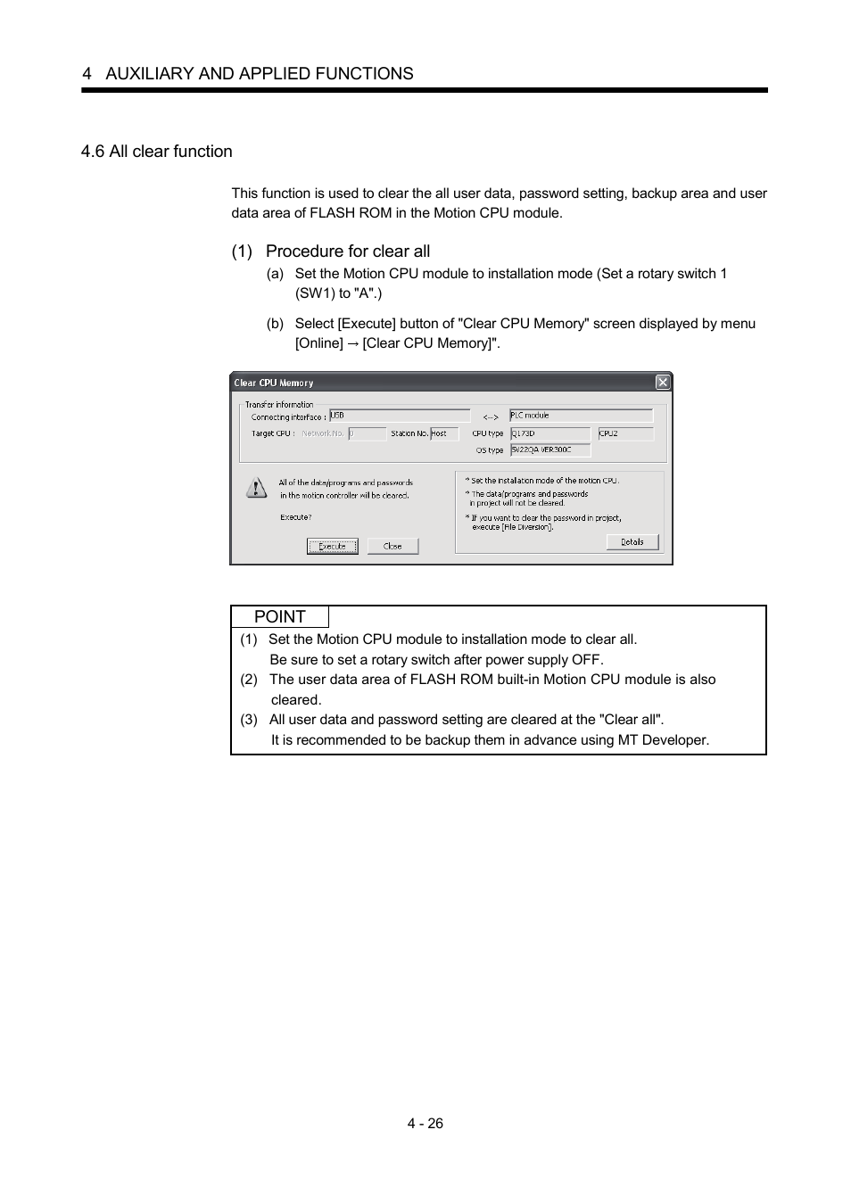 6 all clear function | MITSUBISHI ELECTRIC MOTION CONTROLLERS Q172DCPU User Manual | Page 117 / 174
