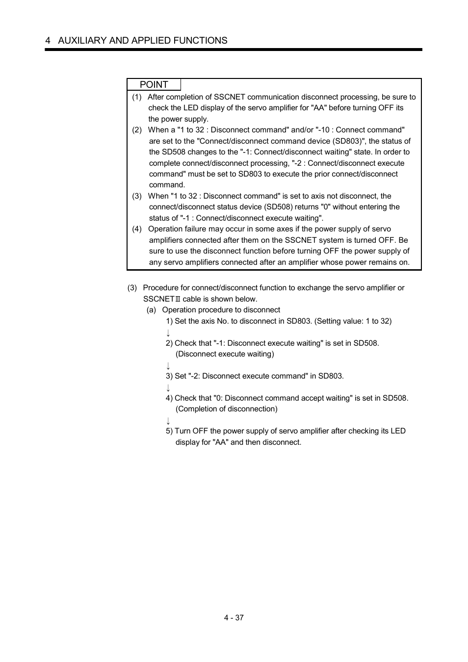 4 auxiliary and applied functions, Point | MITSUBISHI ELECTRIC MOTION CONTROLLERS Q172DCPU User Manual | Page 128 / 174