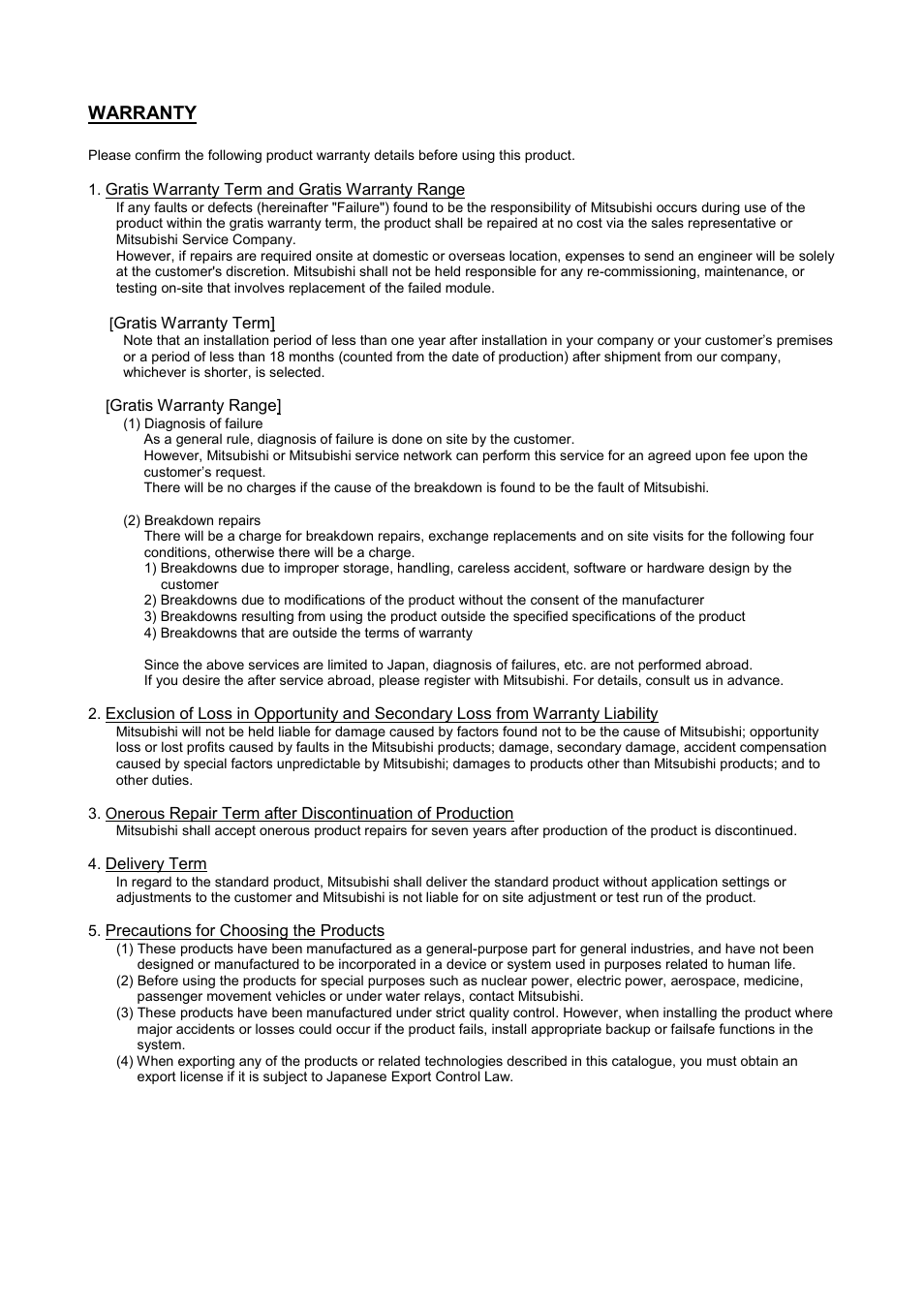 Warranty | MITSUBISHI ELECTRIC MOTION CONTROLLERS Q172DCPU User Manual | Page 171 / 174