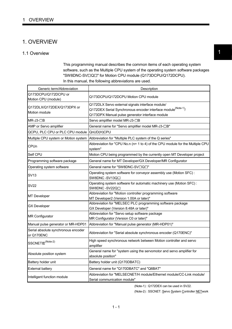 Overview, 1 overview | MITSUBISHI ELECTRIC MOTION CONTROLLERS Q172DCPU User Manual | Page 18 / 174