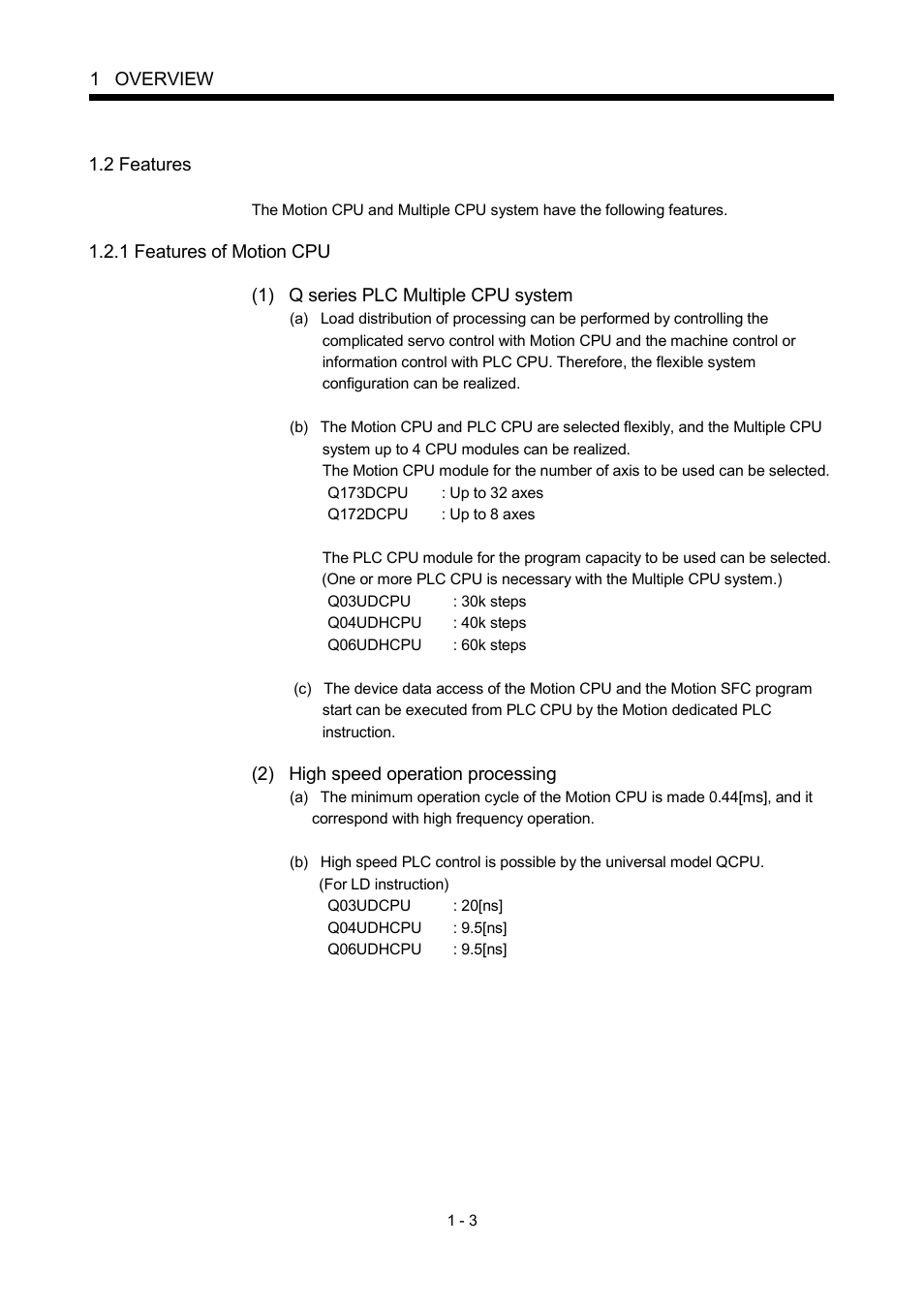 2 features, 1 features of motion cpu | MITSUBISHI ELECTRIC MOTION CONTROLLERS Q172DCPU User Manual | Page 20 / 174