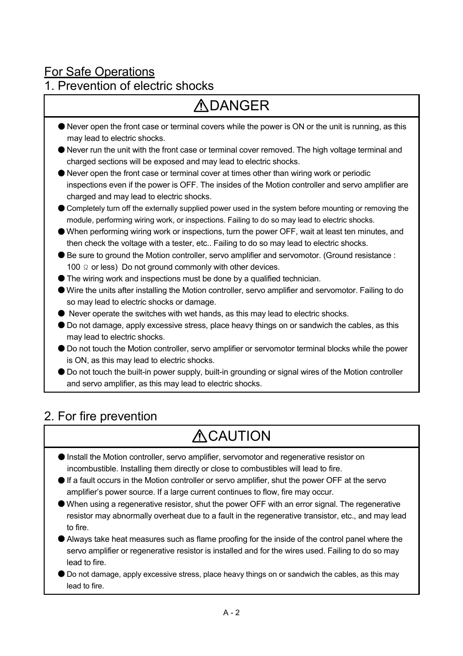 Danger, Caution, For fire prevention | MITSUBISHI ELECTRIC MOTION CONTROLLERS Q172DCPU User Manual | Page 3 / 174