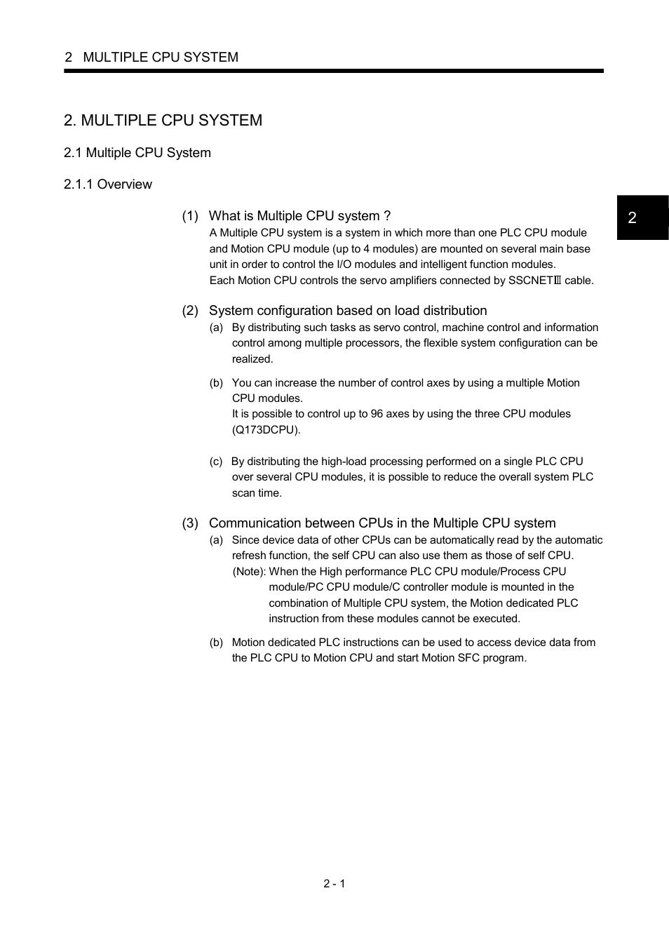 Multiple cpu system, 1 multiple cpu system, 1 overview | MITSUBISHI ELECTRIC MOTION CONTROLLERS Q172DCPU User Manual | Page 38 / 174