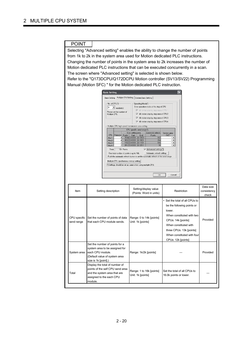 2 multiple cpu system, Point | MITSUBISHI ELECTRIC MOTION CONTROLLERS Q172DCPU User Manual | Page 57 / 174