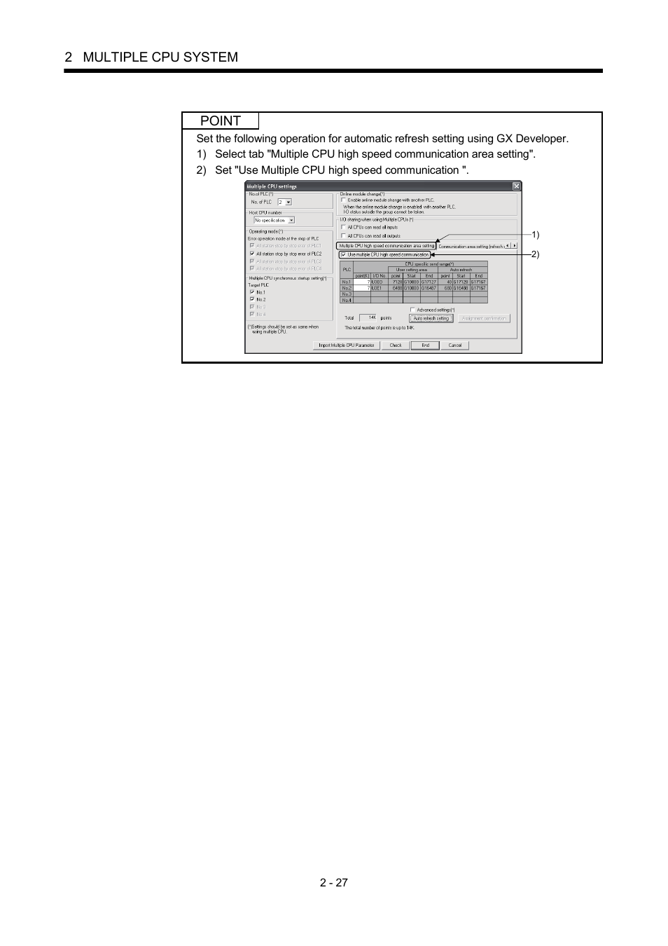 2 multiple cpu system, Point | MITSUBISHI ELECTRIC MOTION CONTROLLERS Q172DCPU User Manual | Page 64 / 174