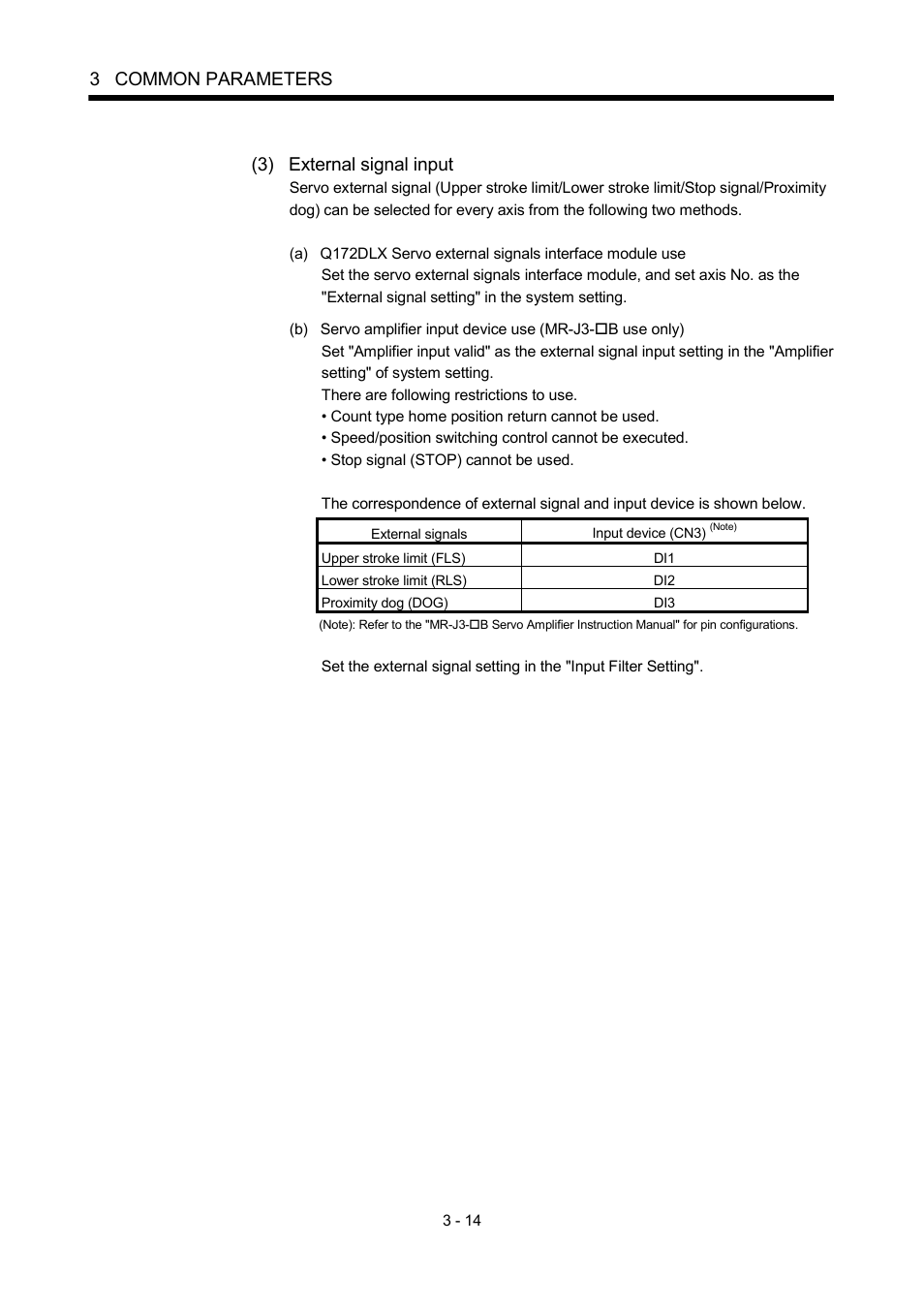 3 common parameters, 3) external signal input | MITSUBISHI ELECTRIC MOTION CONTROLLERS Q172DCPU User Manual | Page 83 / 174