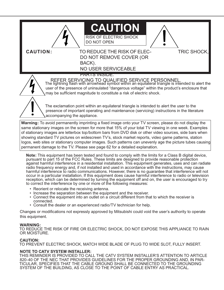 Caution | MITSUBISHI ELECTRIC WS-65819 User Manual | Page 2 / 72