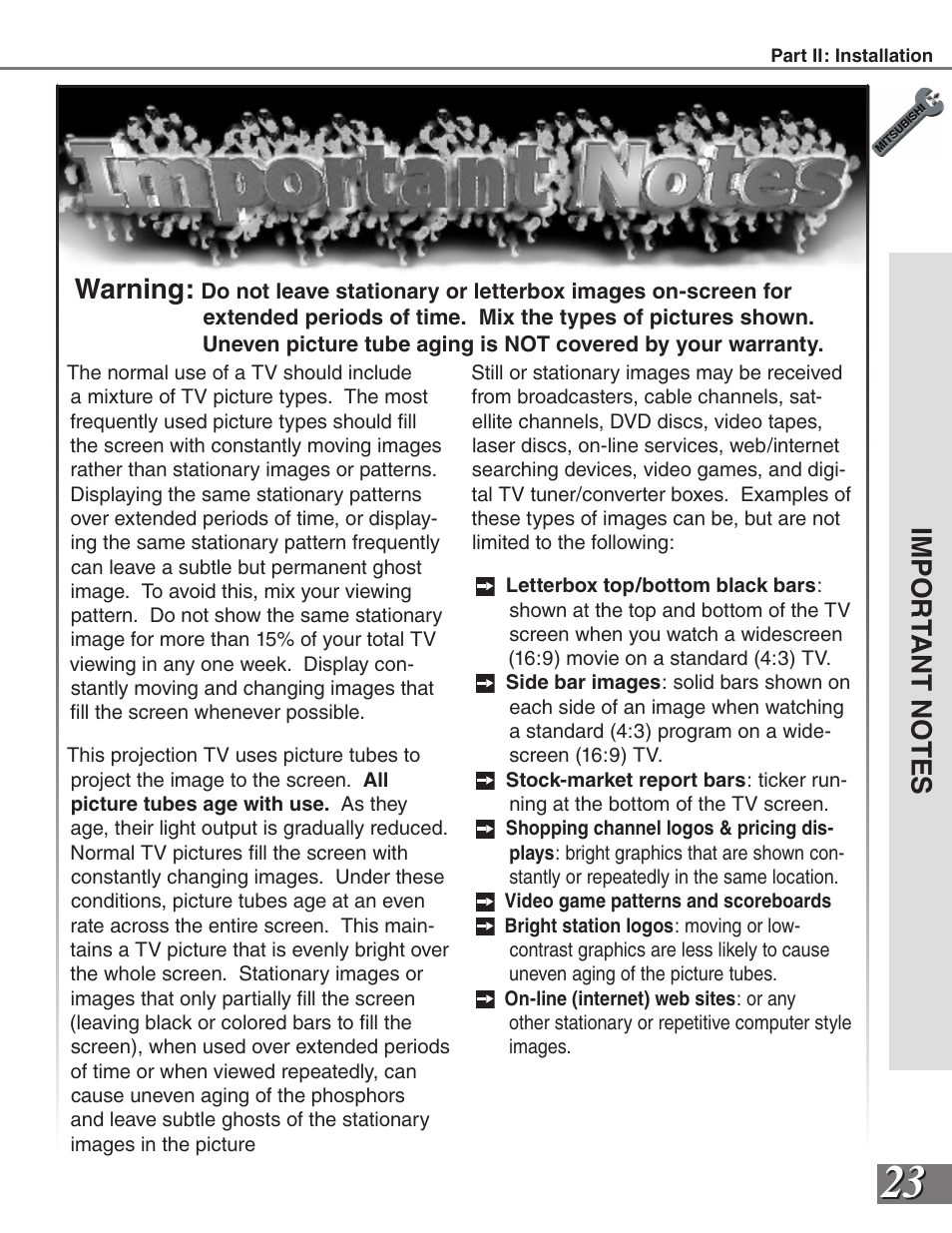 Warning | MITSUBISHI ELECTRIC WS-65819 User Manual | Page 23 / 72