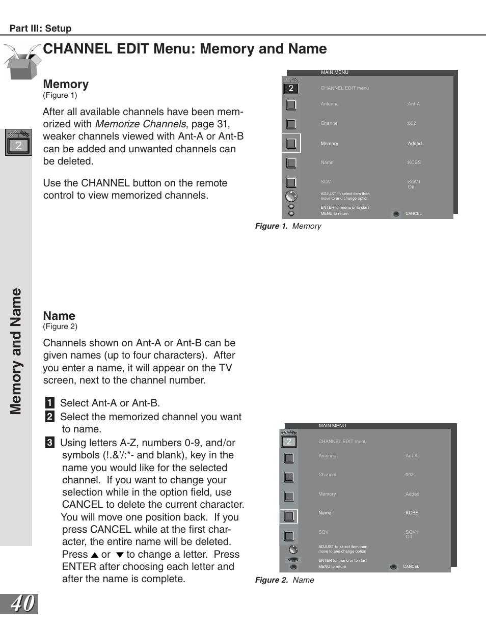 Name, Select ant-a or ant-b | MITSUBISHI ELECTRIC WS-65819 User Manual | Page 40 / 72