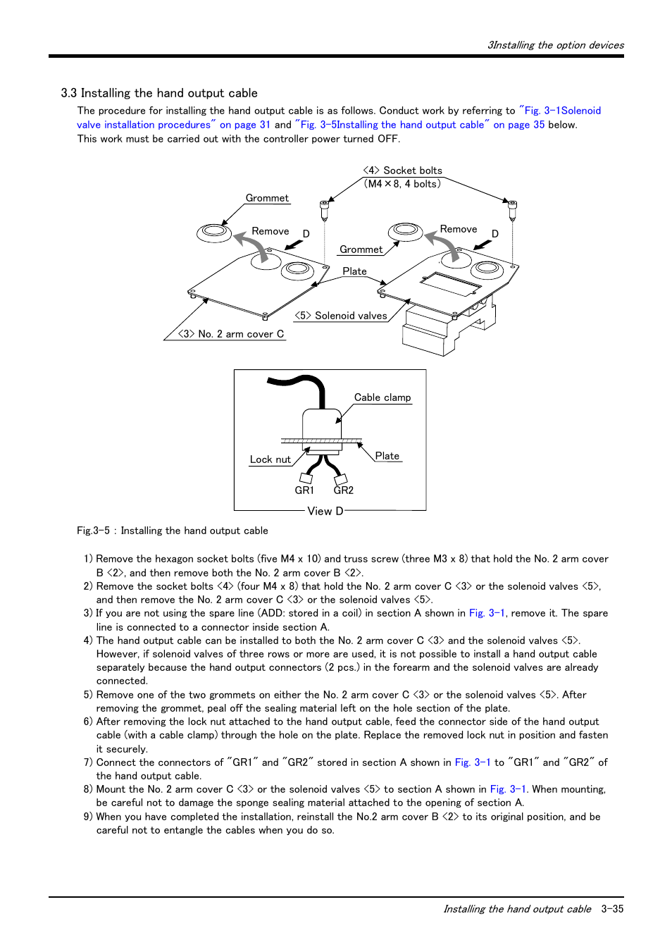 3 installing the hand output cable, 3 installing the hand output cable -35 | MITSUBISHI ELECTRIC Mitsubishi Industrial Robot RV-6S User Manual | Page 45 / 78