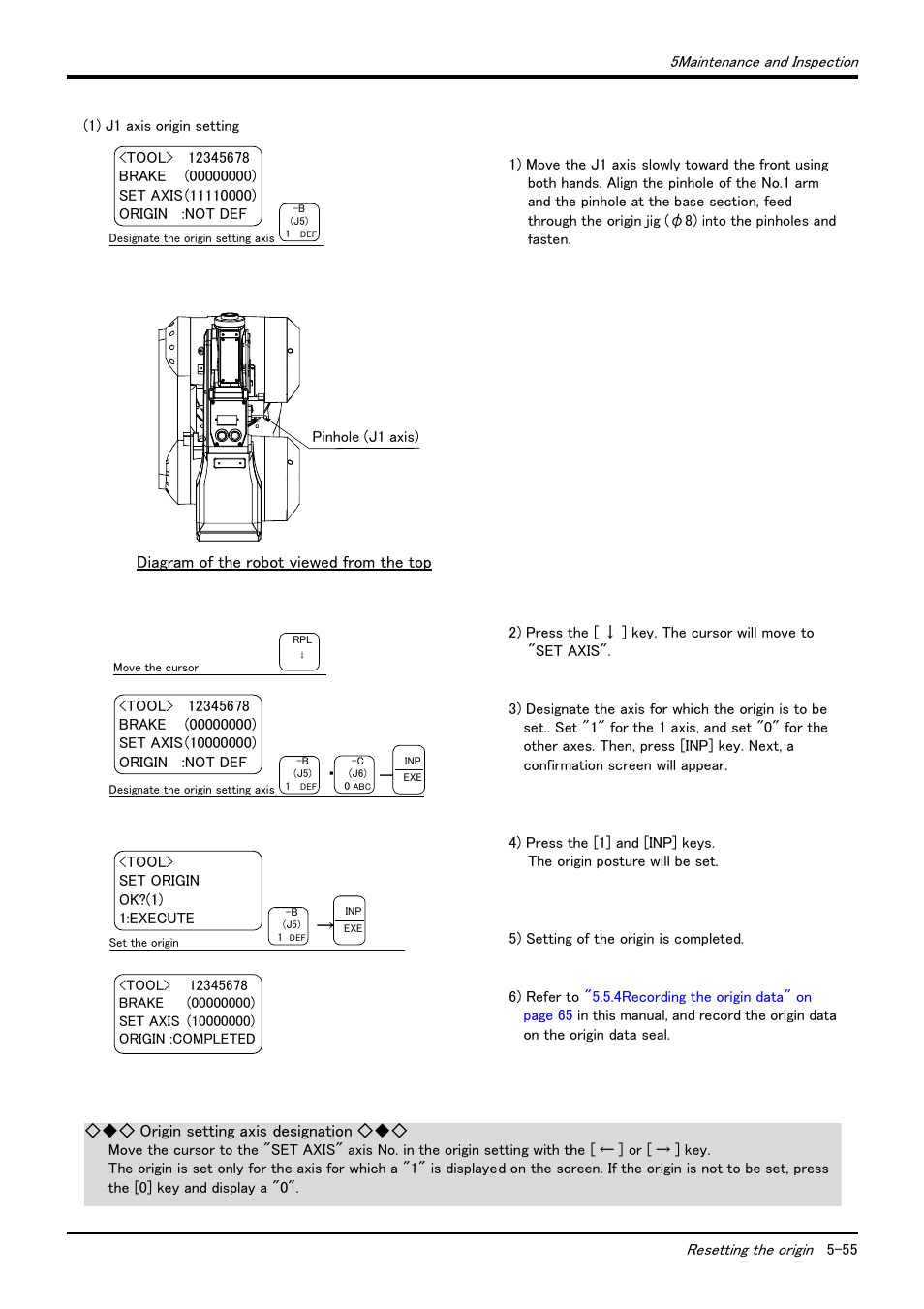 1) j1 axis origin setting, 1) j1 axis origin setting -55 | MITSUBISHI ELECTRIC Mitsubishi Industrial Robot RV-6S User Manual | Page 65 / 78