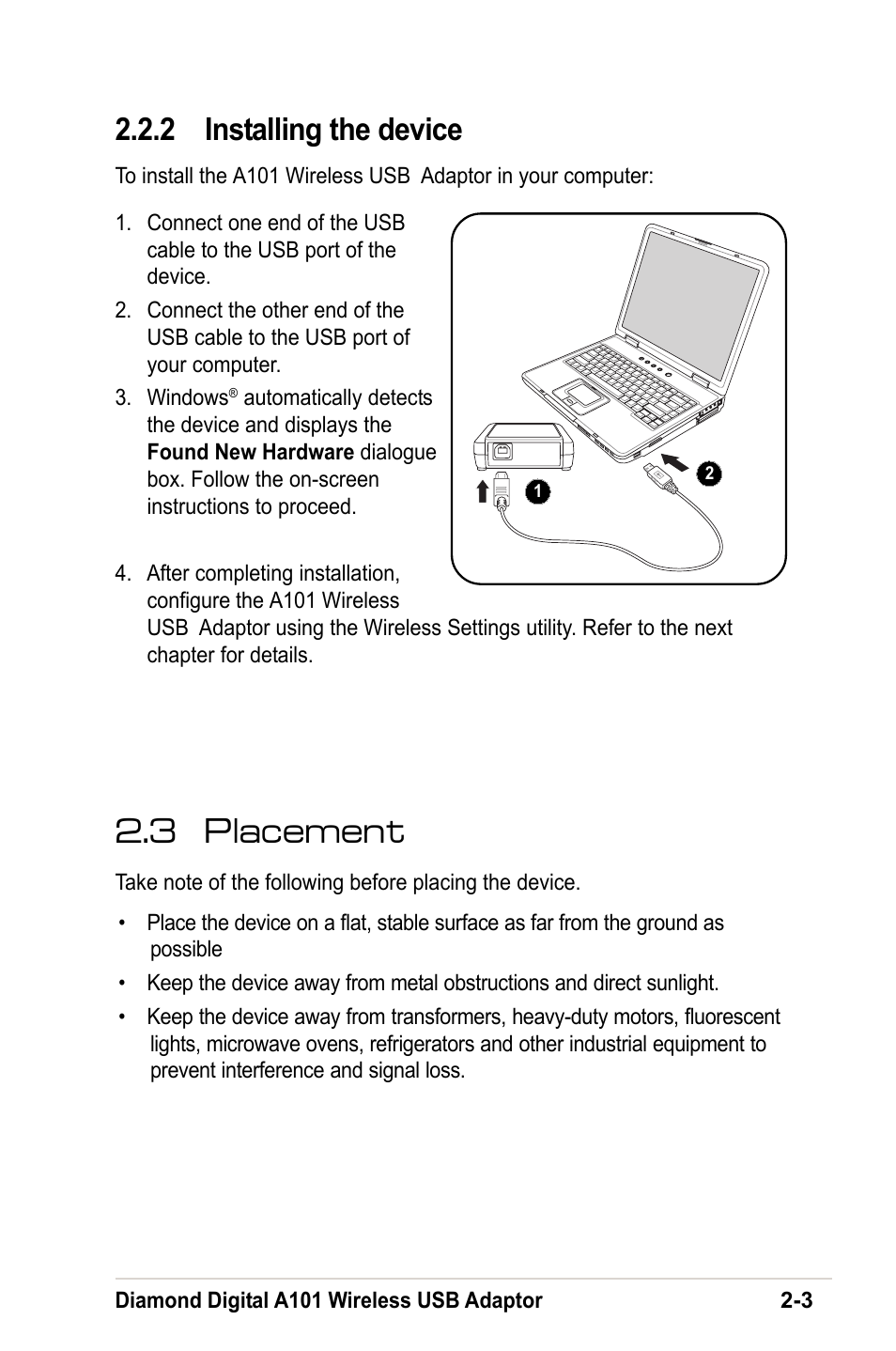 2 installing the device, 3 placement | MITSUBISHI ELECTRIC A101 User Manual | Page 15 / 46