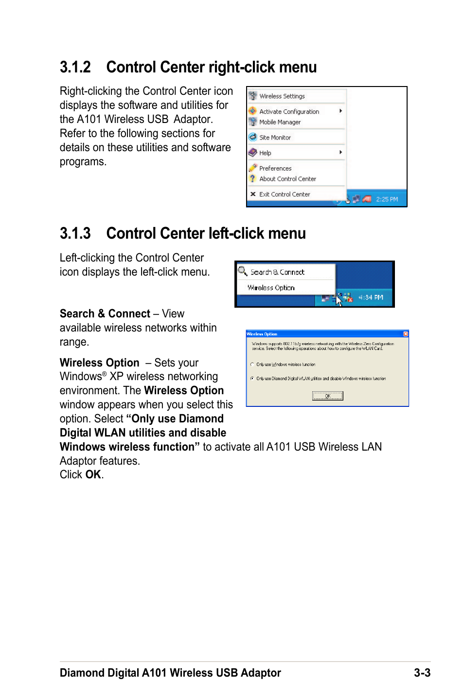 2 control center right-click menu, 3 control center left-click menu | MITSUBISHI ELECTRIC A101 User Manual | Page 19 / 46