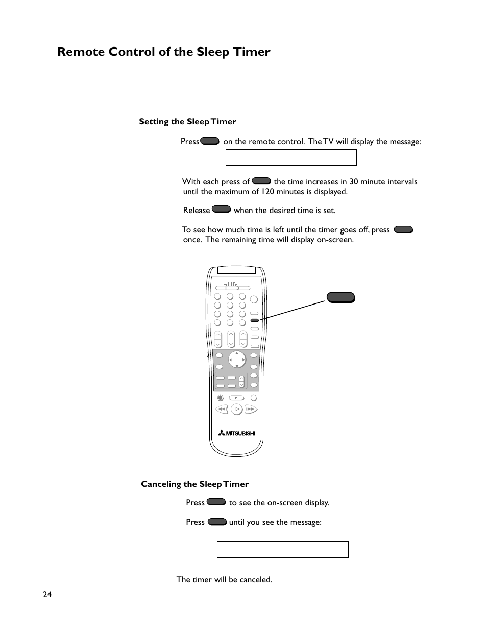 Remote control of the sleep timer | MITSUBISHI ELECTRIC WT-46805 User Manual | Page 24 / 88