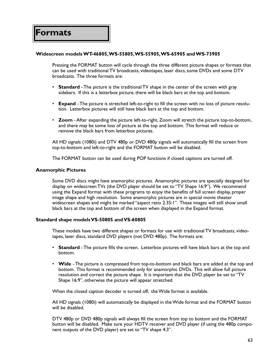 Formats | MITSUBISHI ELECTRIC WT-46805 User Manual | Page 63 / 88