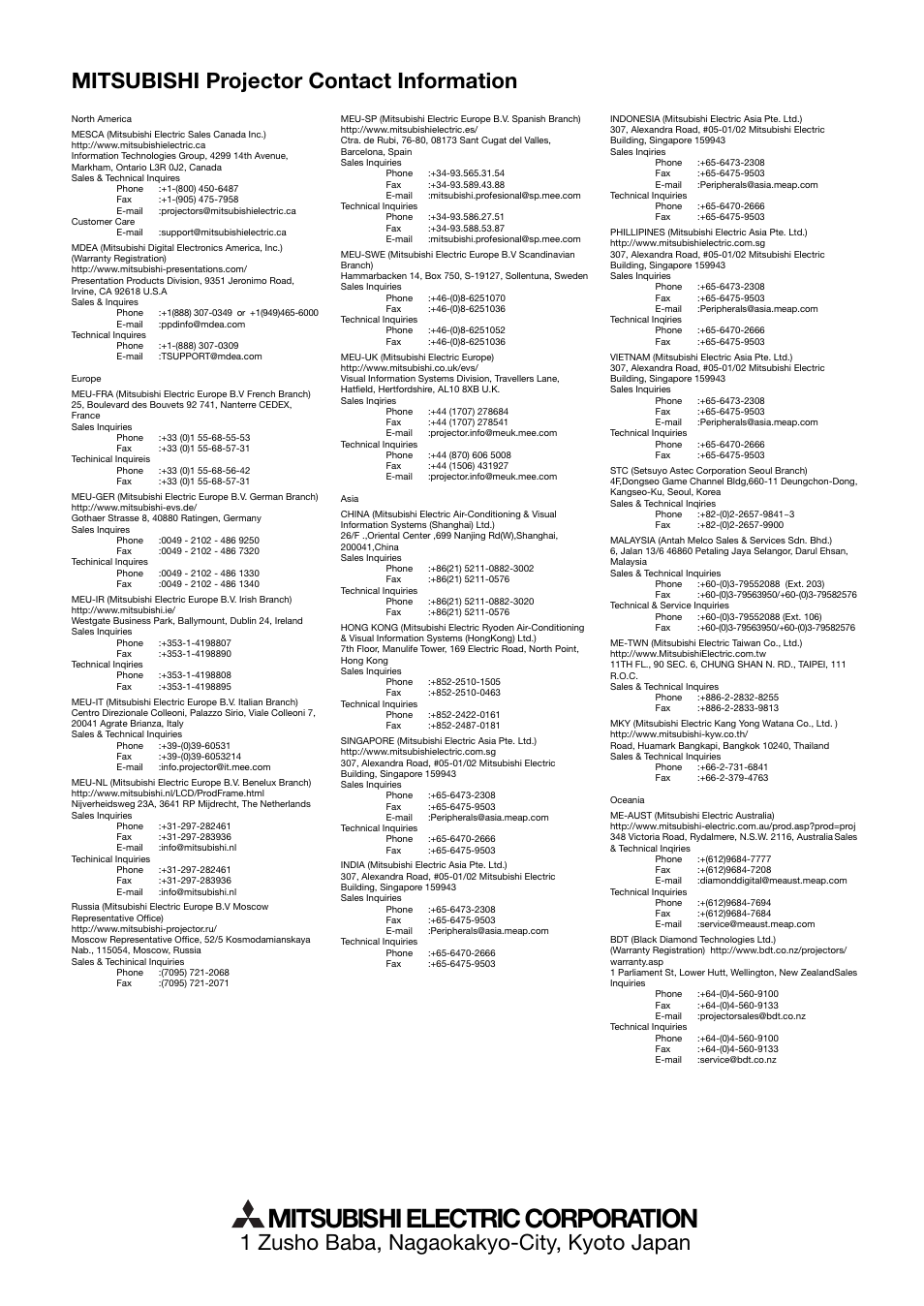 Mitsubishi electric corporation | MITSUBISHI ELECTRIC XD470U-G User Manual | Page 30 / 30