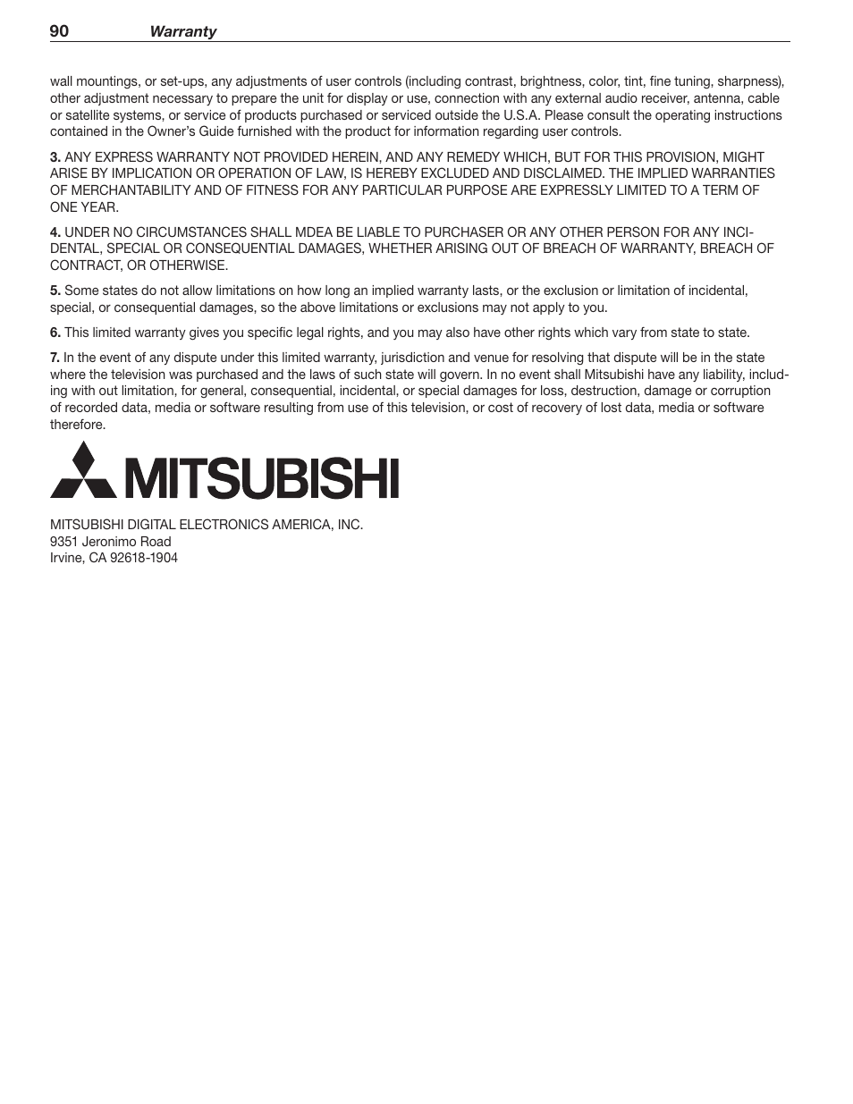 MITSUBISHI ELECTRIC UNISEN LT-46153 User Manual | Page 90 / 94