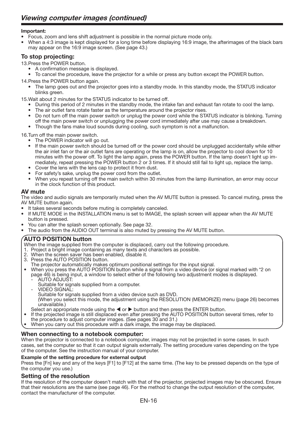 Viewing computer images (continued) | MITSUBISHI ELECTRIC FL6900U User Manual | Page 16 / 48