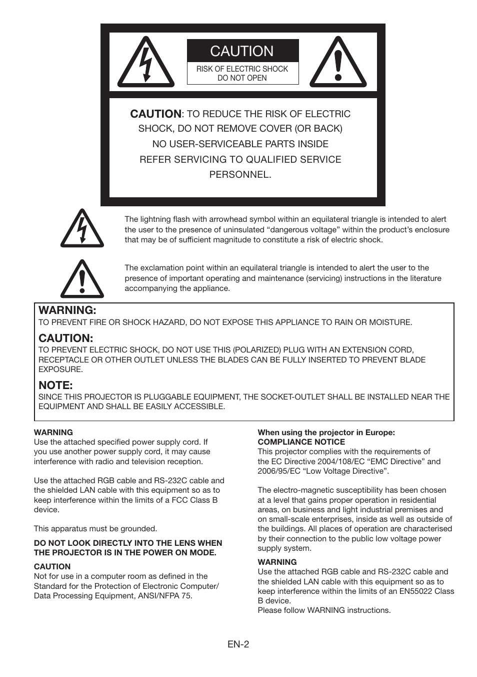 Caution, Warning | MITSUBISHI ELECTRIC FL6900U User Manual | Page 2 / 48