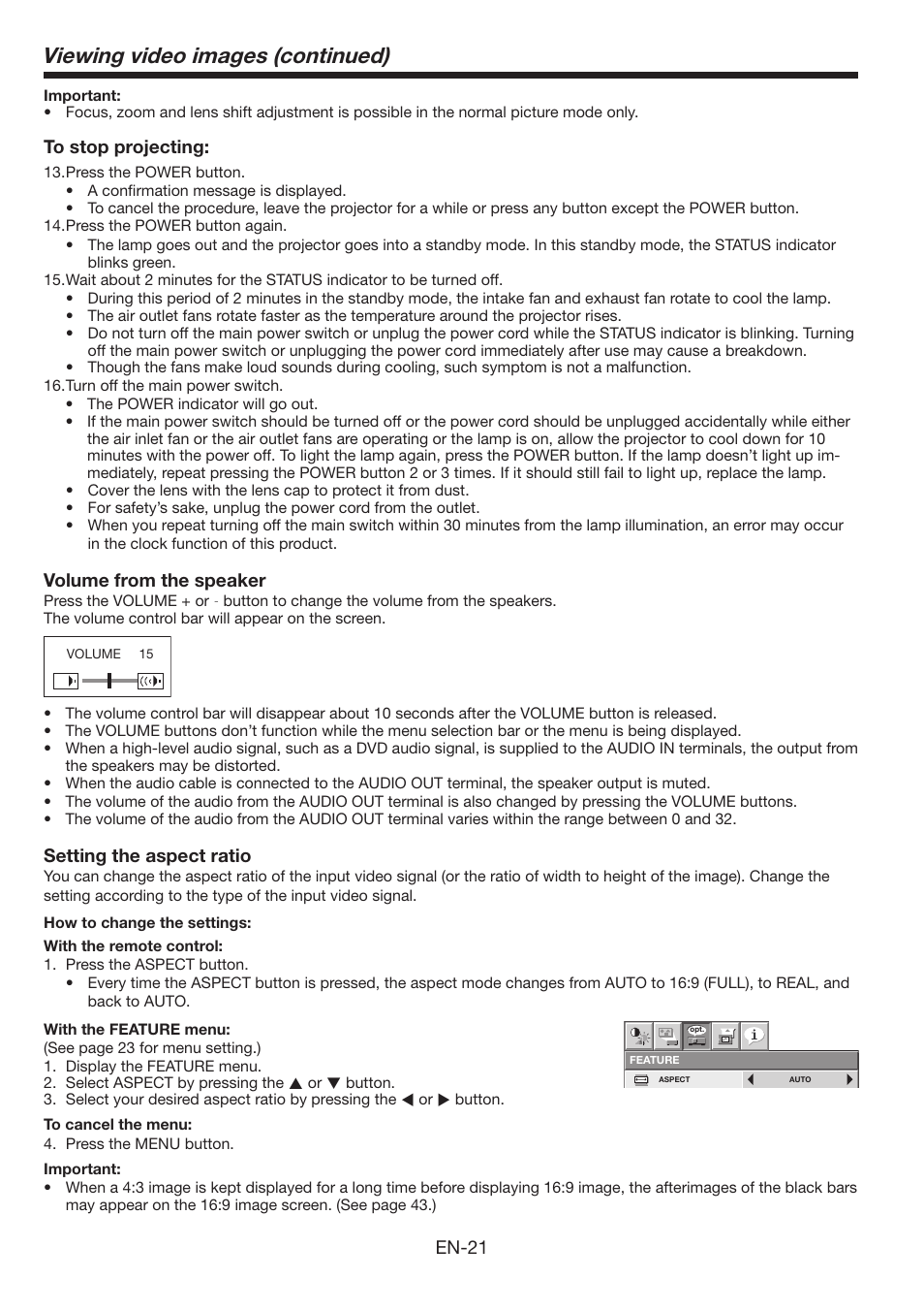 Viewing video images (continued) | MITSUBISHI ELECTRIC FL6900U User Manual | Page 21 / 48