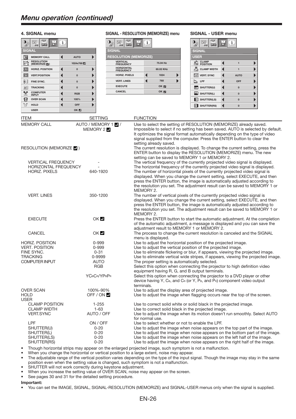 Menu operation (continued), En-26 | MITSUBISHI ELECTRIC FL6900U User Manual | Page 26 / 48