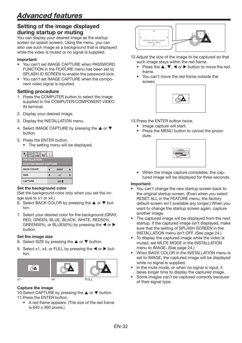 Advanced features, En-32, Setting procedure | MITSUBISHI ELECTRIC FL6900U User Manual | Page 32 / 48