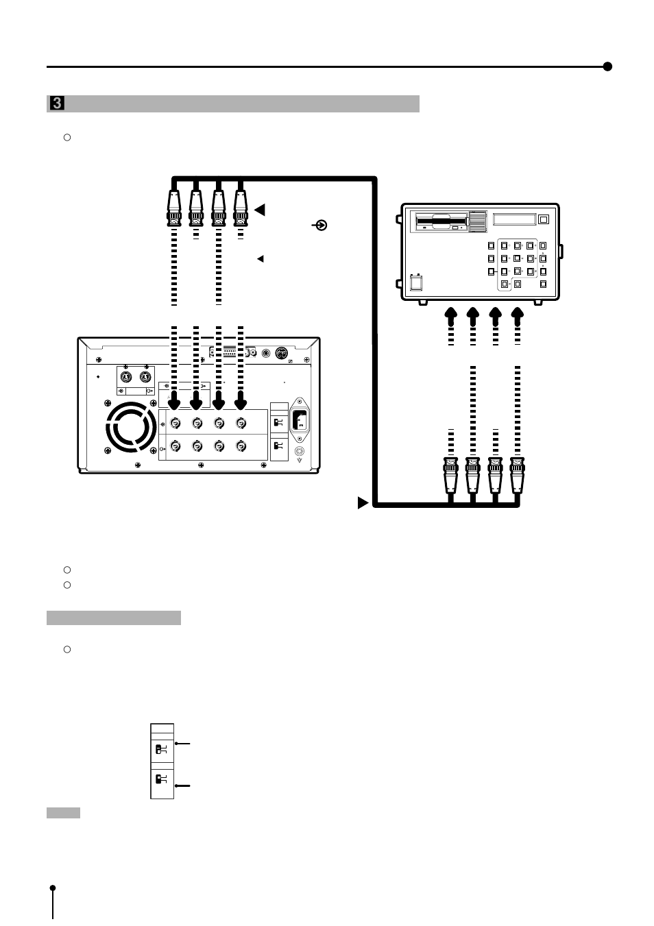 3connection with rgb analog signal equipment, Setting the switches, Rg/g+sync. b h+v-sync | MITSUBISHI ELECTRIC CP700E User Manual | Page 19 / 91