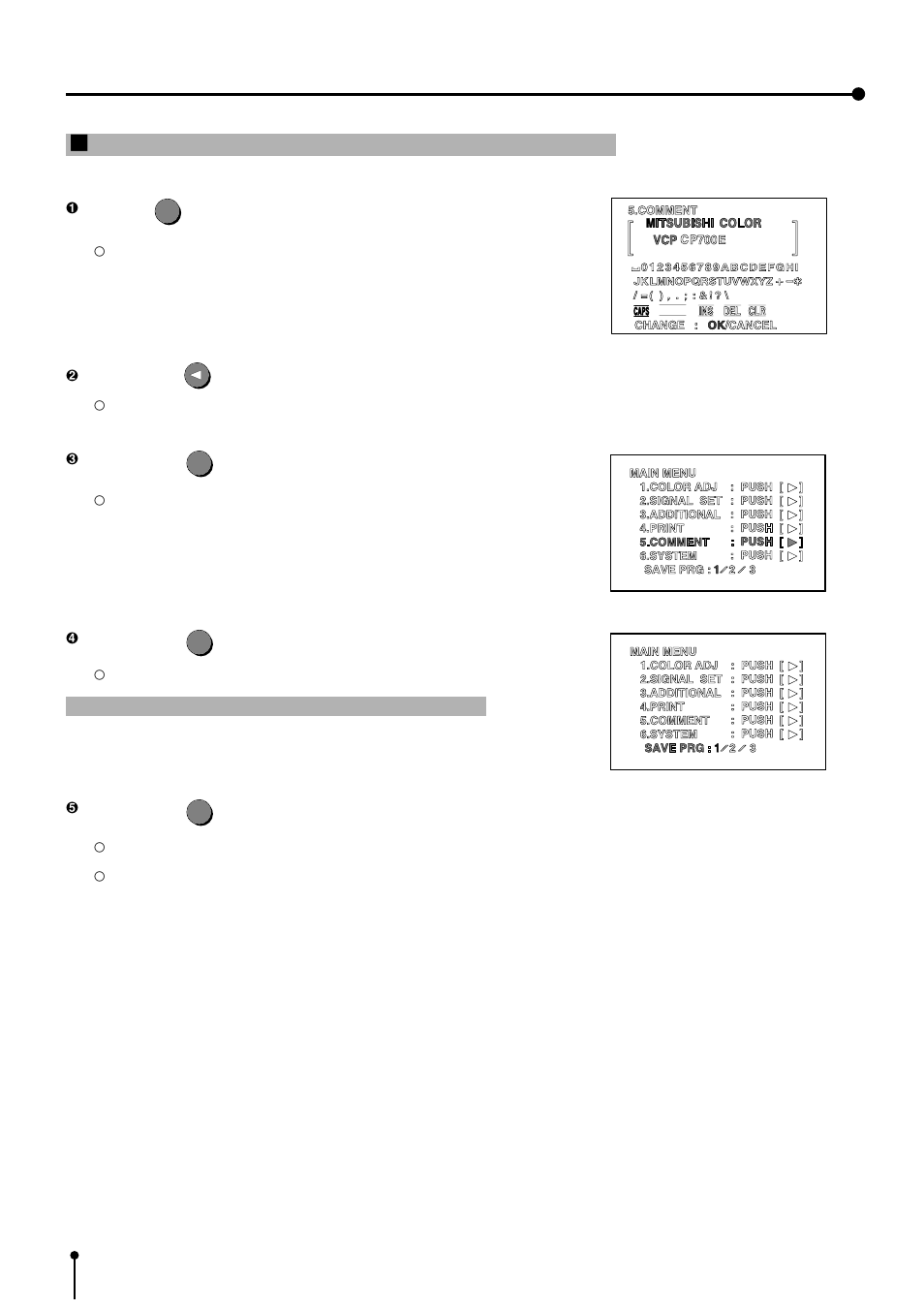 58 7. setting the functions (making a comment), 1close the comment menu | MITSUBISHI ELECTRIC CP700E User Manual | Page 59 / 91