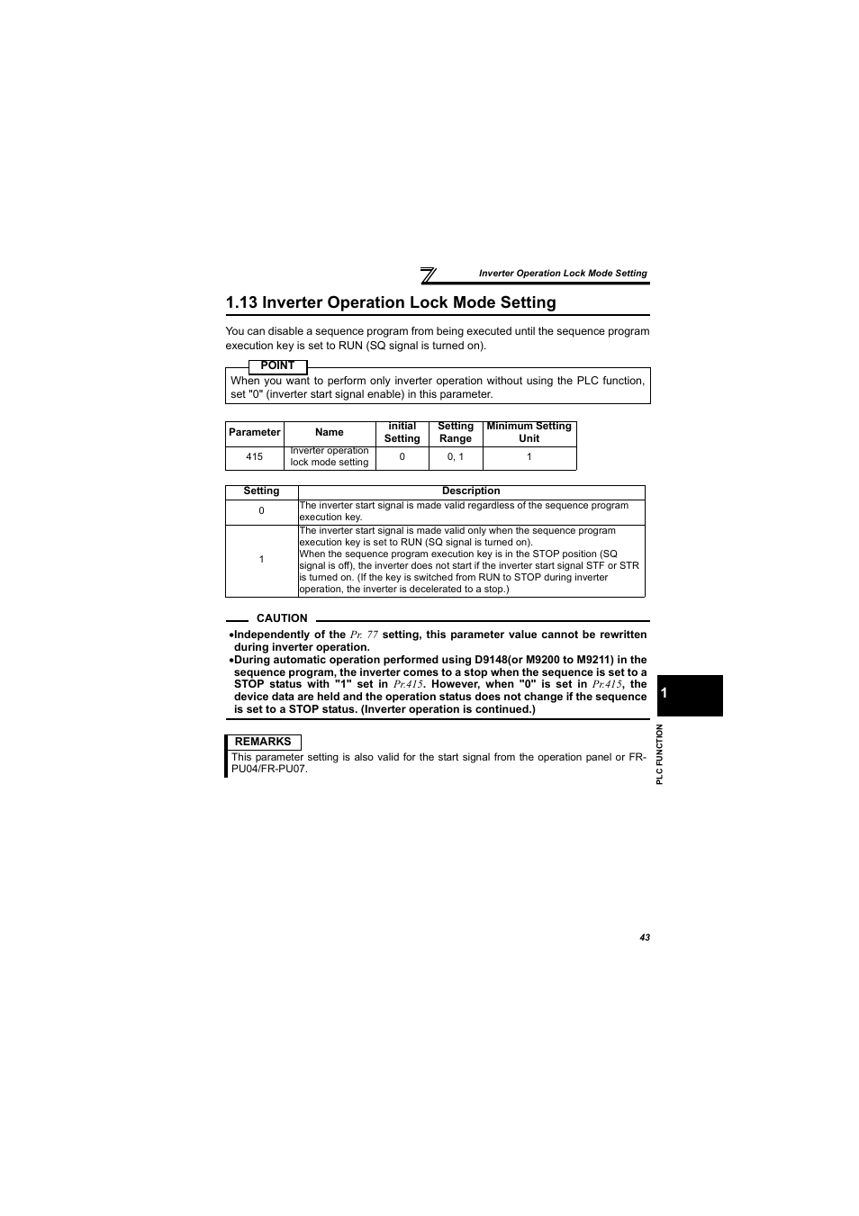 13 inverter operation lock mode setting | MITSUBISHI ELECTRIC 700 Series User Manual | Page 48 / 183