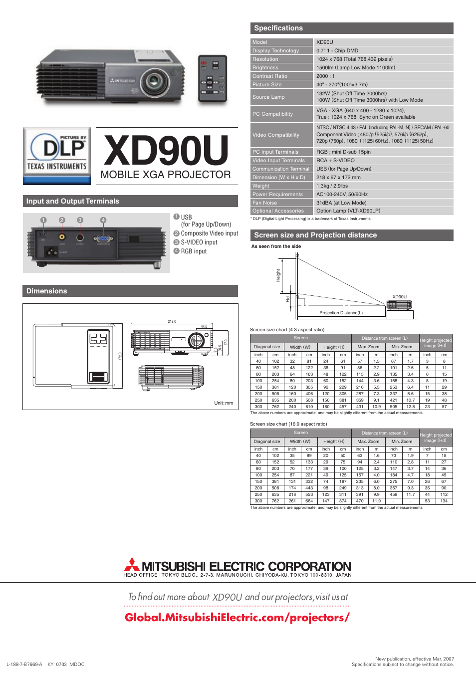 Mobile xga projector, Xd90u | MITSUBISHI ELECTRIC XD90U User Manual | Page 2 / 2