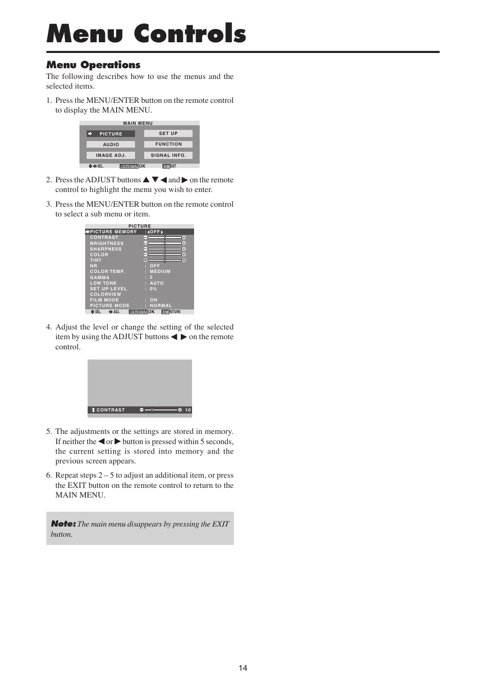 Menu controls, Menu operations | MITSUBISHI ELECTRIC PD-6150 User Manual | Page 23 / 46